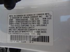 2012 Honda CR-V LX White 2.4L AT 2WD #A24884